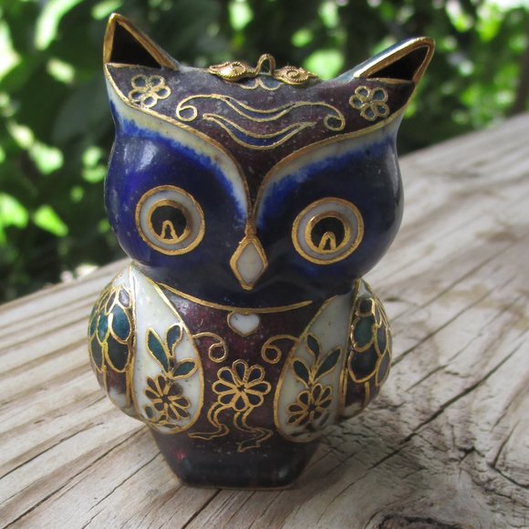 Vintage Other - Vintage MCM Cloisonne Enamel Owl Bird Figurine Statue